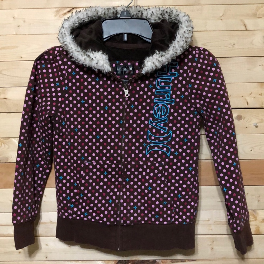 Hurley children brown Polkadots Zip Hoody Girls Jacket kids size 6/7T